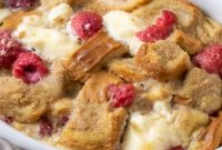 Raspberry French Toast Casserole with Vanilla Custard