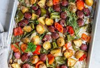 Sheet Pan Sausage and Crispy Garlic Potatoes