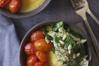 Pesto Chicken Polenta Bowls with Burst Cherry Tomatoes