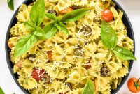 Creamy Pesto Pasta Salad with Fresh Tomatoes and Basil