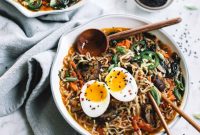 Homemade Chicken Ramen Bowl with Fresh Veggies and Broth