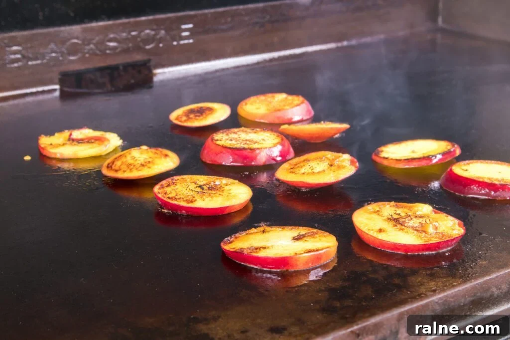 Grill marks on peaches on Blackstone Grill