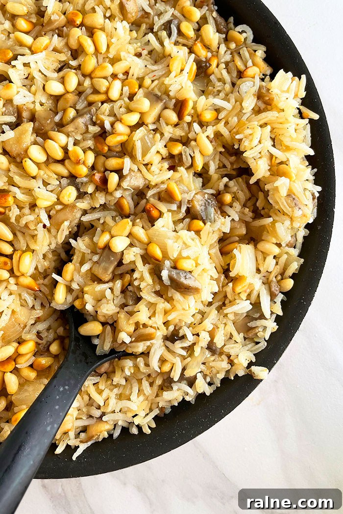 Vegetarian Rice Pilaf in Black Pot With Black Spoon- Overhead Shot