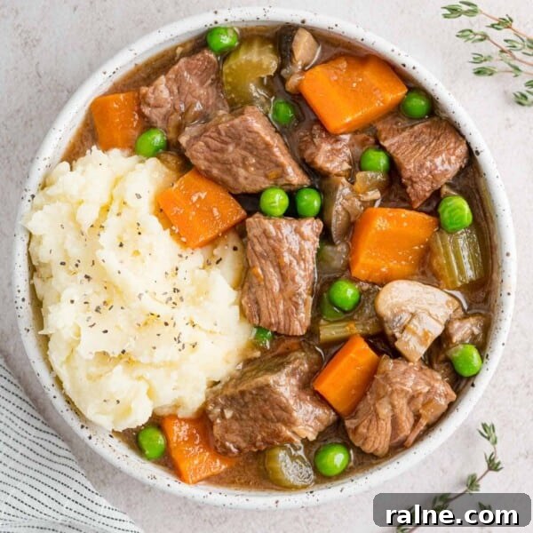 Slow-Cooker Spaghetti with Savory Meat Sauce 8 Slow cooker beef marsala stew in a white bowl with potatoes.