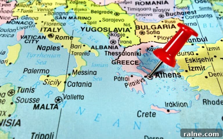 Tiropita: Authentic Greek Cheese Pie Recipe & Tips 4 red pin marks Athens on map of Greece