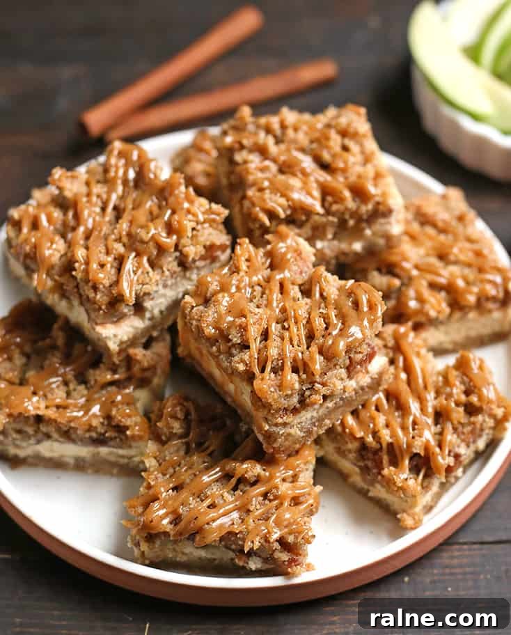 plate of gluten free apple cheesecake bars 