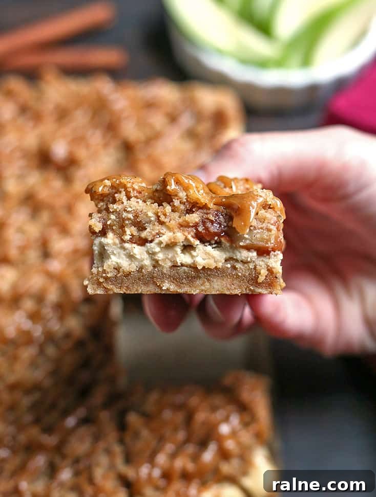 hand holding grain free caramel apple cheesecake 