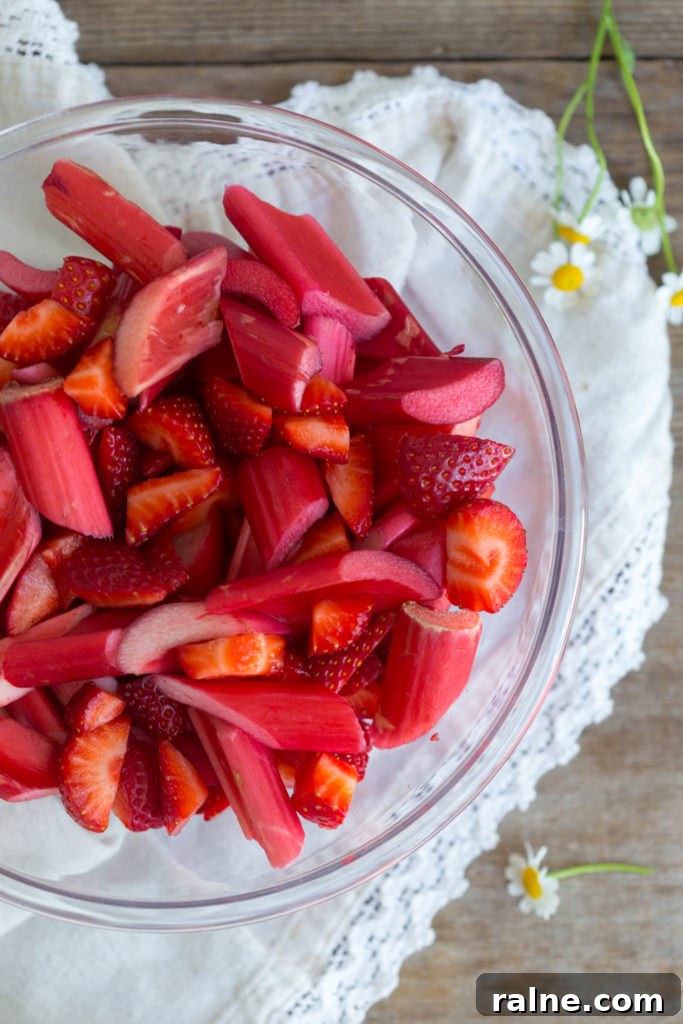 Strawberry Rhubarb Curd Tartlets Recipe for Tangy Spring Desserts 9 chopped rhubarb & strawberries