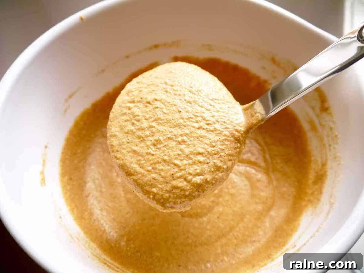 Pumpkin Paleo Waffles — Gluten- and Dairy-Free Recipe 5 Pumpkin batter ready to be poured into waffle maker.