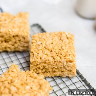 pumpkin rice krispie treat bars on wire rack close up