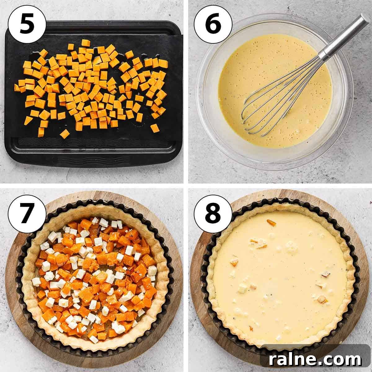 Roasted Pumpkin and Sage Quiche with Flaky Pie Crust 5 Process Shot Collage: making the quiche filling.