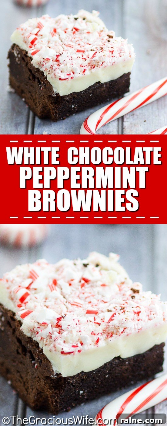 White Chocolate Peppermint Brownies Recipe - Fudgy, rich, and decadent White Chocolate Peppermint Brownies make a festive and delicious holiday treat with a fudgy brownie, white chocolate, and crushed candy canes. A perfect festive and easy Christmas dessert and treat!