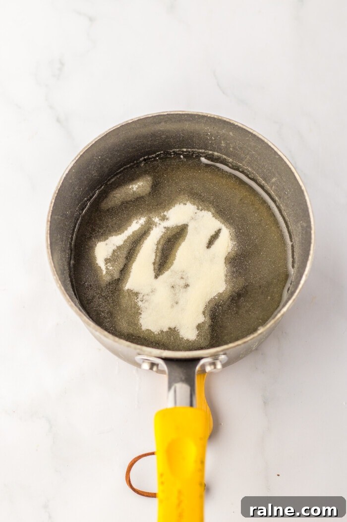 white gelatin with water in a pan