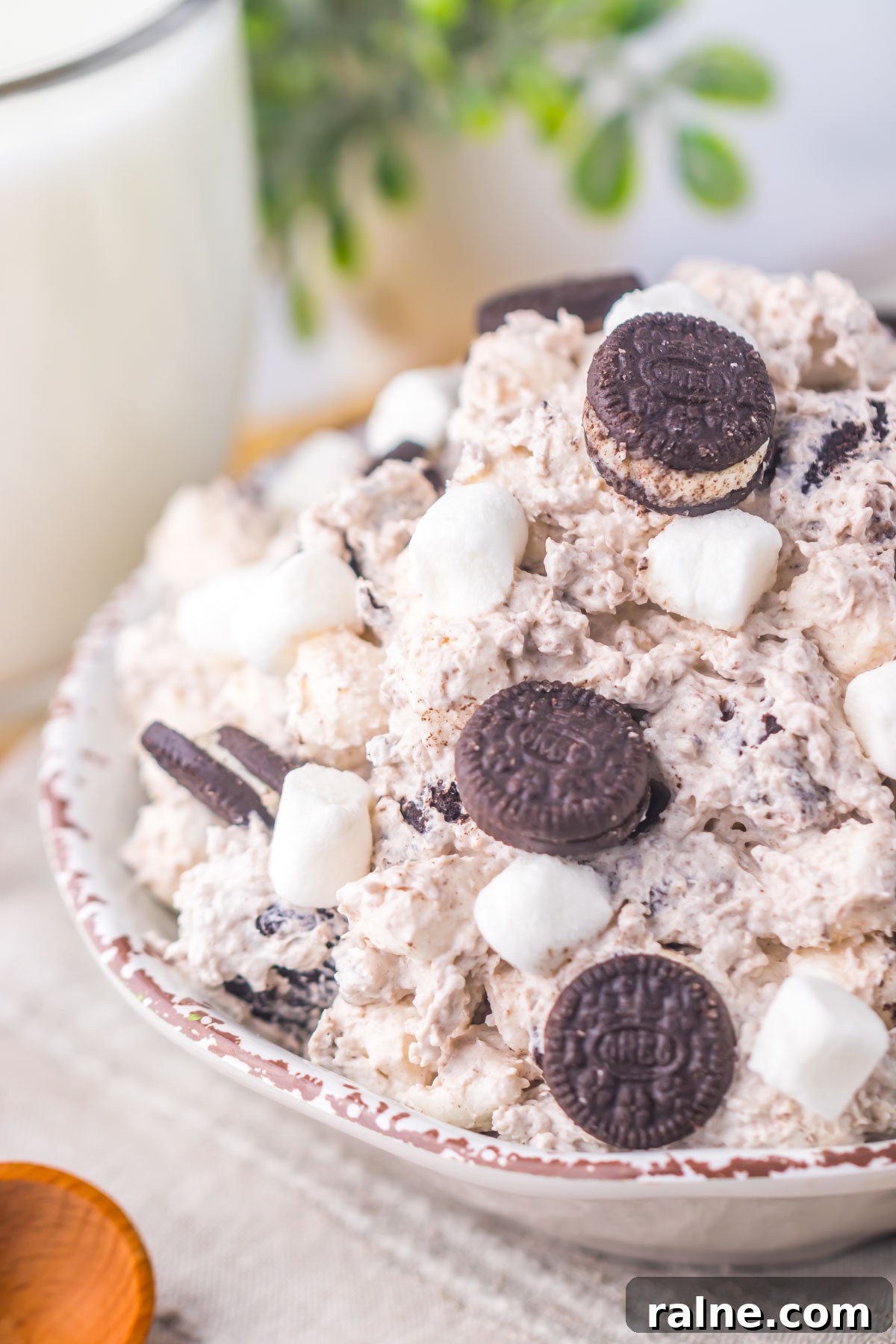 Creamy Oreo Fluff Dessert Recipe: No-Bake Oreo Delight 2 the oreo fluff dessert on a table and ready to be served.