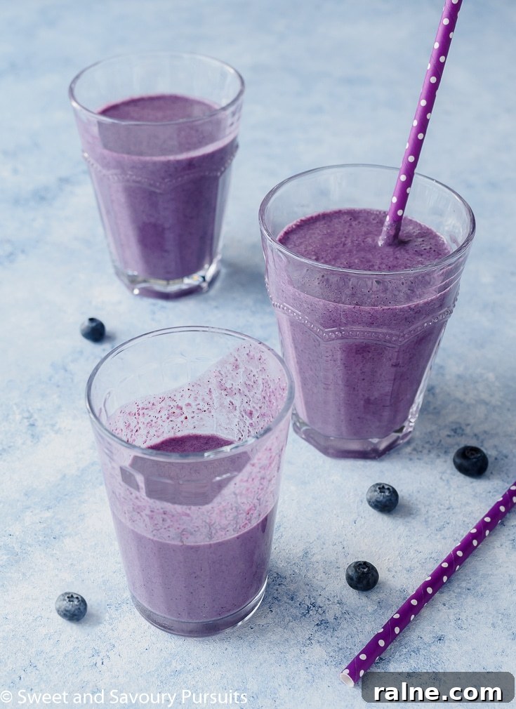 Blueberry Oatmeal Smoothie in glasses.