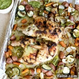 Quick Chicken Dinners for Busy Weeknights 11 Pesto Chicken with Roasted Vegetables is a low-carb, nutritious, one pan dinner that everyone loves.