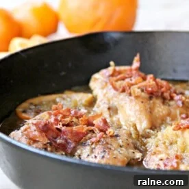 Quick Chicken Dinners for Busy Weeknights 15 Orange-braised chicken breasts topped with crispy bacon and orange slices.