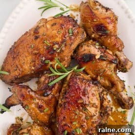 Quick Chicken Dinners for Busy Weeknights 9 Balsamic roasted chicken on a plate.