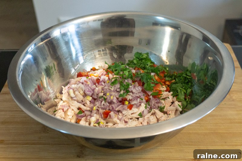 Creamy Chicken Salad Recipe Without Celery — Flavorful & Simple 5 Mixing your chicken salad ingredients