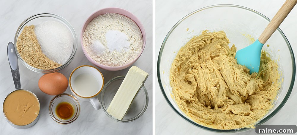 Peanut Butter cookie dough ingredients mixed in a bowl.