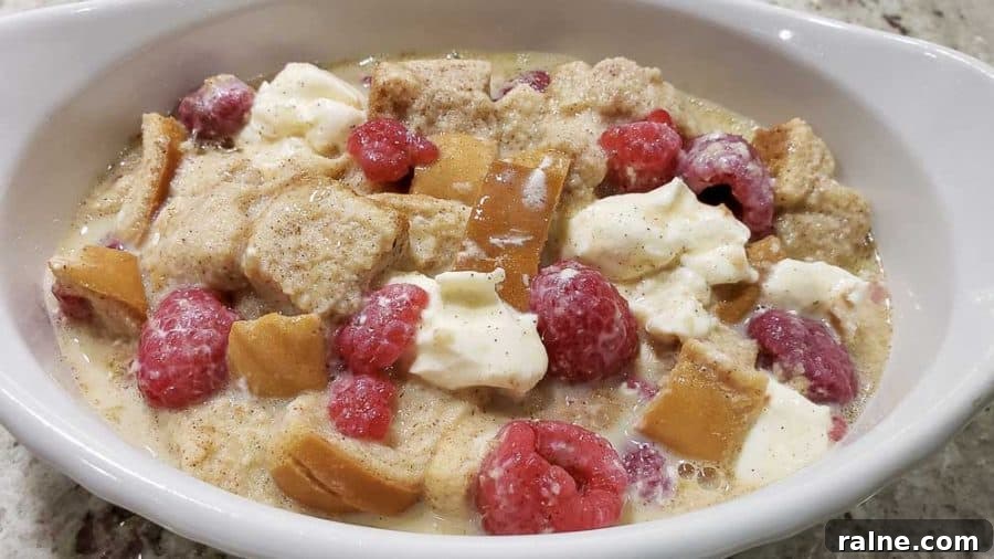 bread mixture poured into a baking dish.