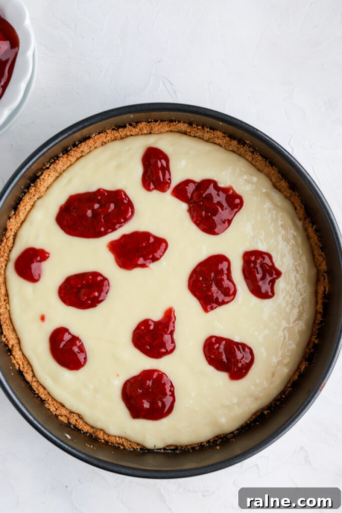 Pie-Inspired Birthday Cake Ideas for a Memorable Celebration 10 A graham cracker crust with batter and pie filling dolloped on it.