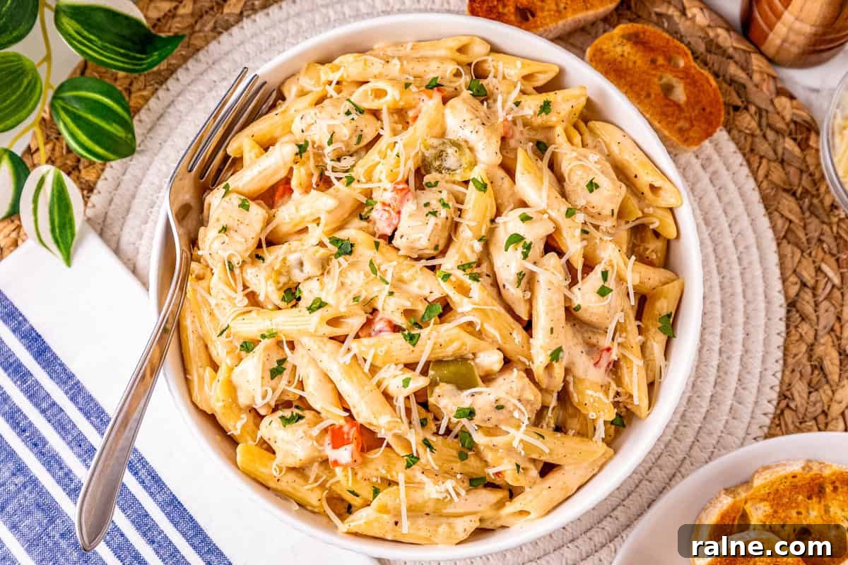 Slow Cooker Cajun Chicken Pasta Recipe for Flavorful Meals 8 a bowl of chicken Cajun pasta made in the slow cooker.