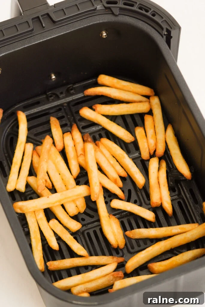Frozen fries in the air fryer after cooking