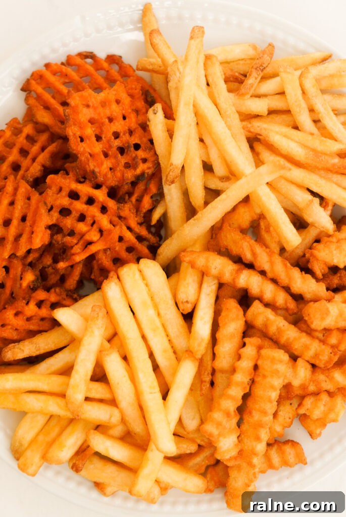 Plate of frozen fries prepared in the air fryer.