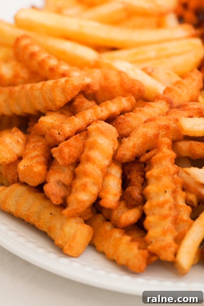 Air fried frozen crinkle cut fries.