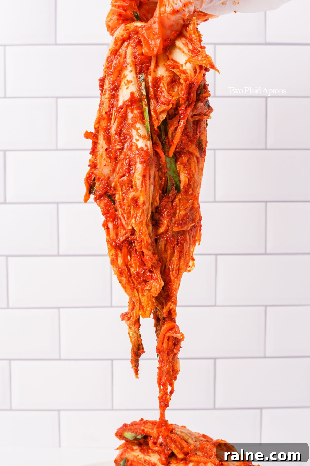 Napa Cabbage Kimchi Recipe: Authentic Homemade Kimchi Guide 2 Holding kimchi with hand.