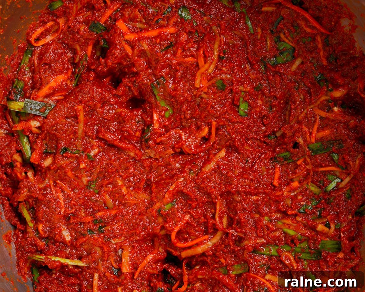 Napa Cabbage Kimchi Recipe: Authentic Homemade Kimchi Guide 22 Kimchi marinade mixed.