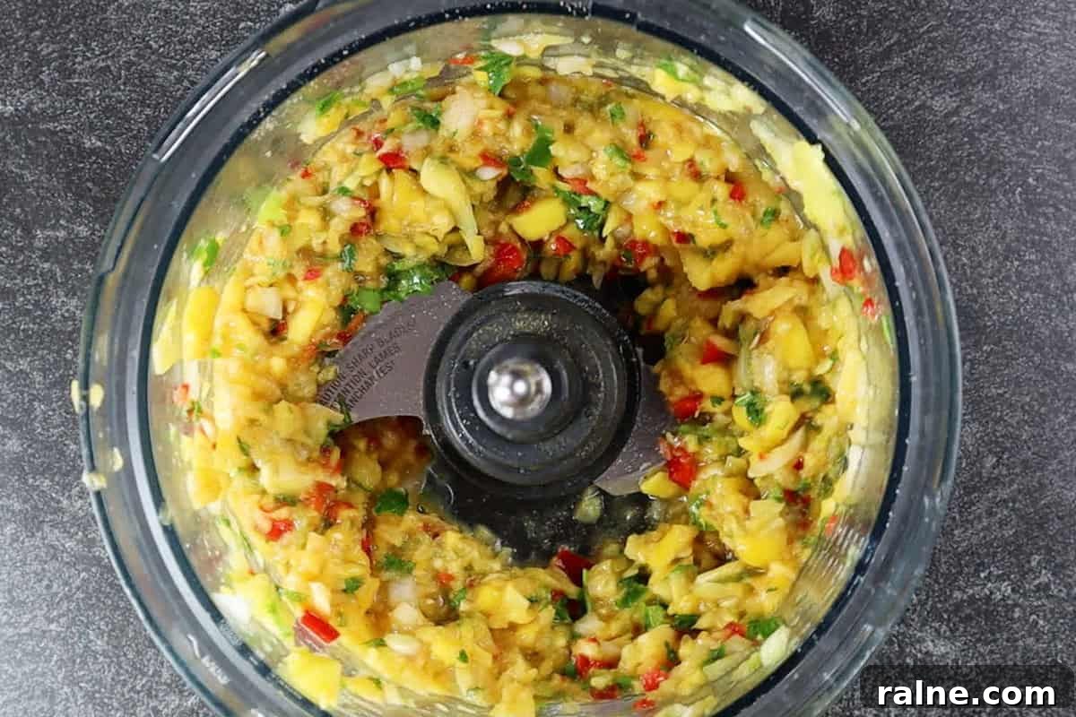 Grilled Salmon with Fresh Mango Salsa Recipe 10 mango salsa blended in food processor bowl.