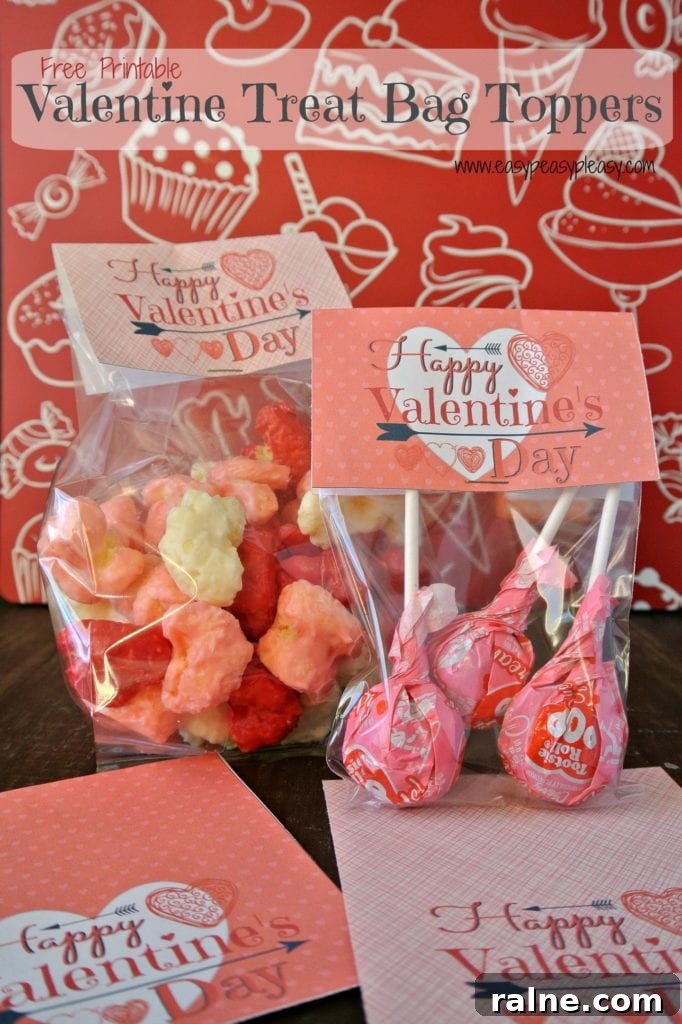 Printable Valentine Treat Bag Toppers – Free Downloads & Templates 2 Print these free Valentine Treat Bag Toppers to make your own party favor bags.