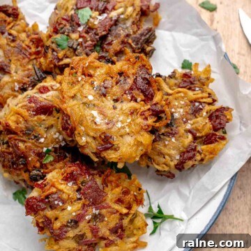 Corned beef fritters on a plate.