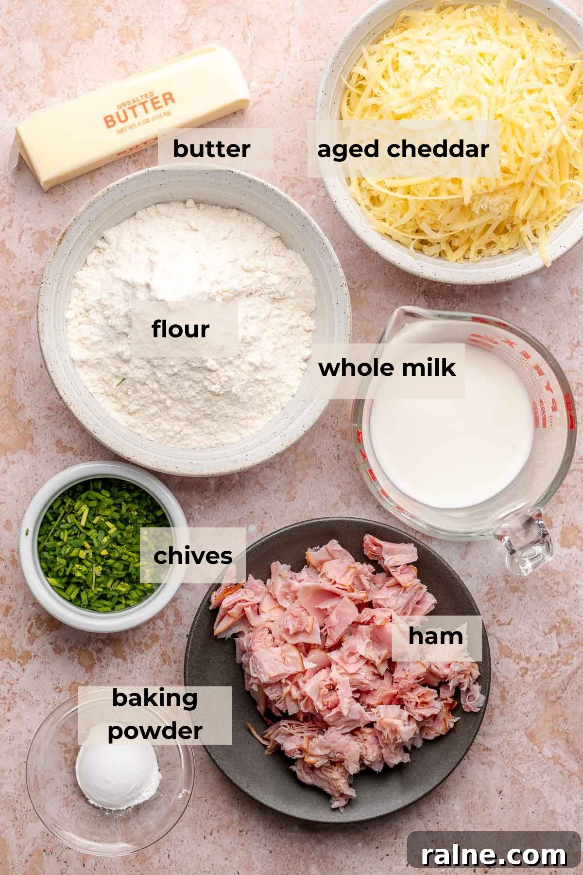 Savory Ham and Cheese Scones Recipe for Brunch or Snacks 3 Ingredients for ham and cheese scones.