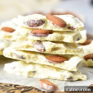 White Chocolate Almond Bark Recipe — Quick No-Bake Treat 12 stacked Keto White Chocolate Almond Bark