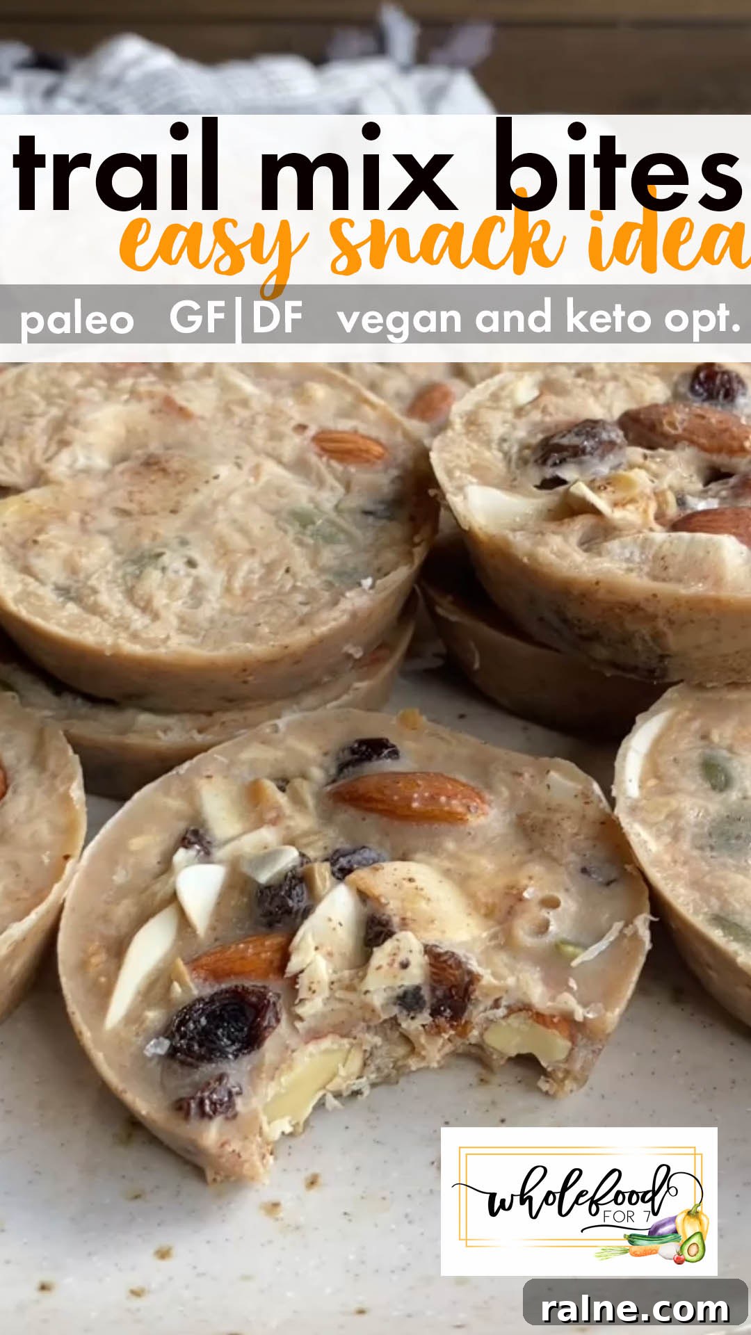 No-Bake Trail Mix Energy Bites: Portable Snack Recipe 2 Trail Mix Bites - Paleo, gluten-free, dairy-free, egg-free, with Keto, nut-free, and vegan options! A great healthy snack.