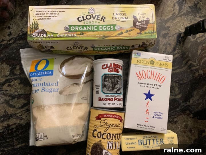 Classic Hawaiian Butter Mochi Recipe for Perfect Chewy Dessert 3 Photos of the mochi ingredients on the counter.