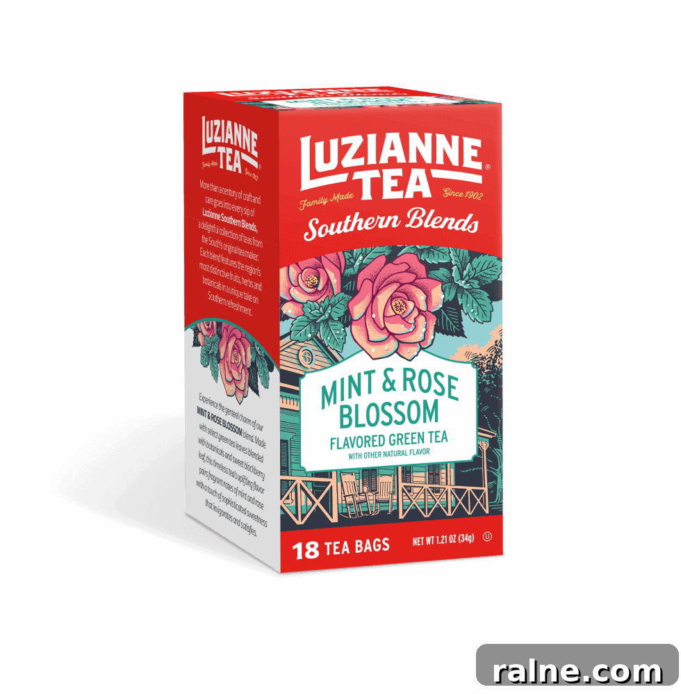 a box of Luzianne mint and rose blossom tea