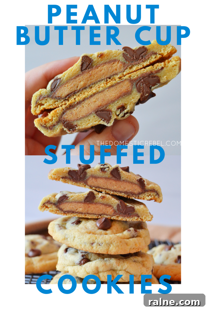 Peanut Butter Cup Stuffed Cookies: Gooey Chocolate Surprise 7 peanut butter cup stuffed cookie photo collage