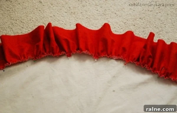 Sewing ruffles on a tree skirt