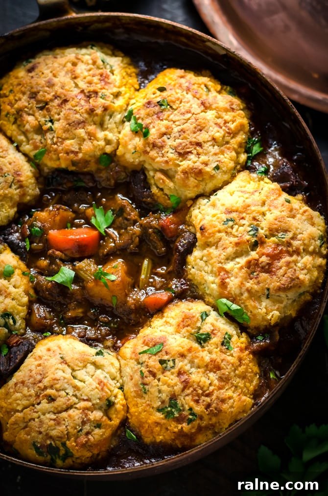 Guinness Beef Stew with Cheddar Herb Dumplings.