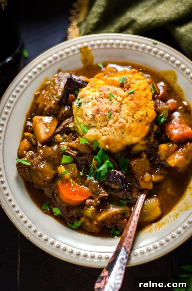 Guinness Beef Stew with Cheddar Herb Dumplings.