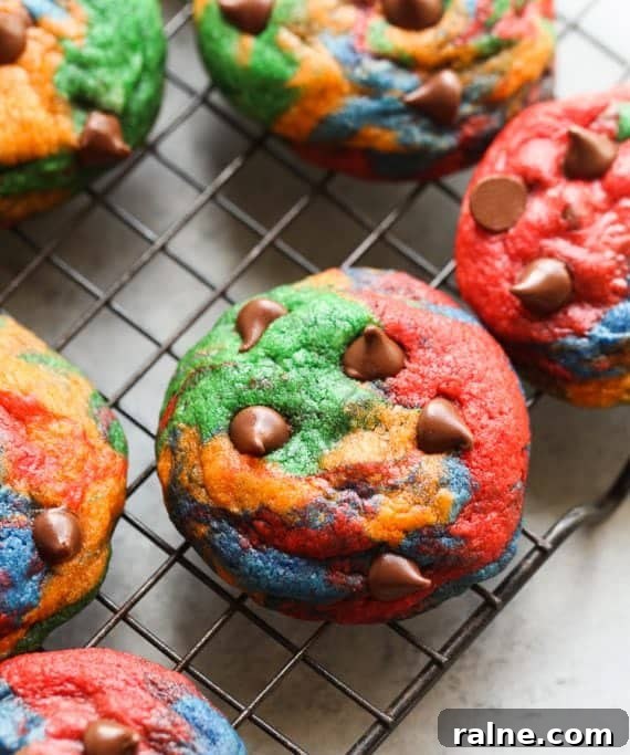 Rainbow Chocolate Chip Cookies are rainbow cookies that are soft chocolate chip cookies 