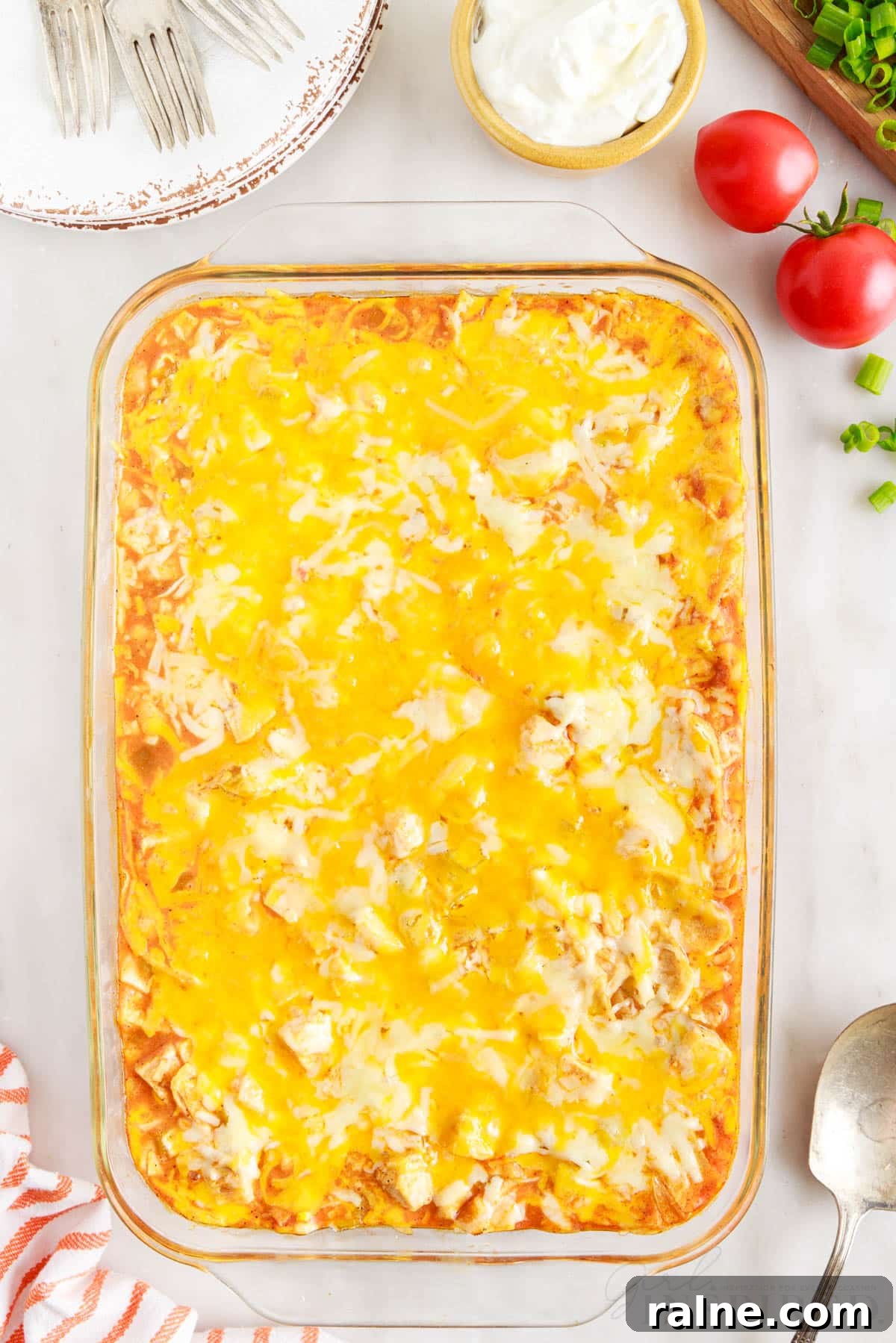 9x13 of baked turkey enchilada casserole