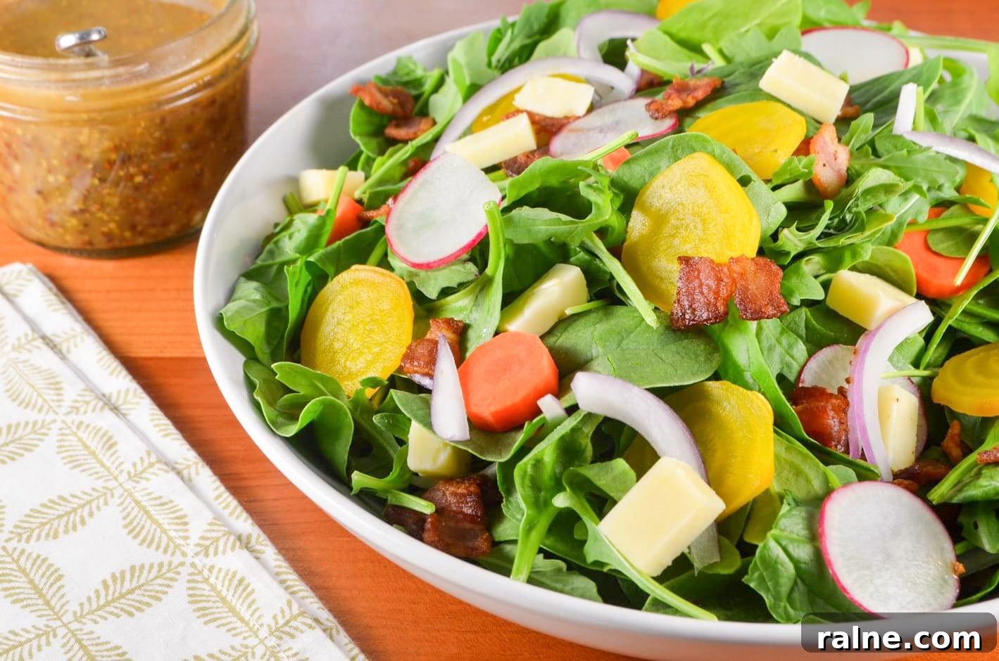 Irish Root Salad with Spinach, Sharp White Cheddar, and Bacon-Mustard Vinaigrette Irish Root Salad with Spinach, Sharp White Cheddar, and Bacon-Mustard Vinaigrette