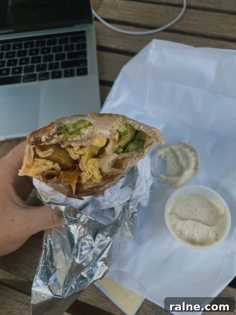 Skiers' Breakfast Burrito at Beaumont Bakery: Hearty Mountain Start 3 breakfast burrito
