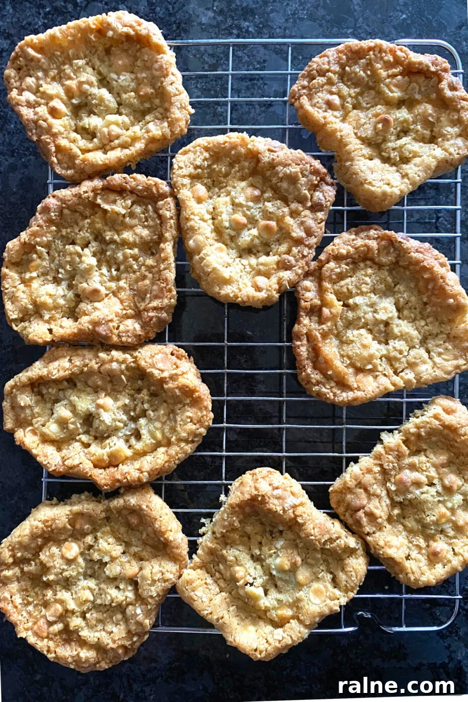 Chewy White Chocolate Oatmeal Cookies, on cooling rack Chewy White Chocolate Oatmeal Cookies, on cooling rack