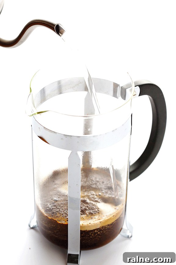 Coffee blooming in French press